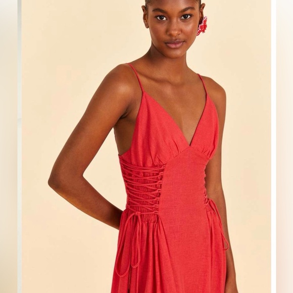FARM Rio NWT Vibrant Red Midi Dress - Picture 3 of 11